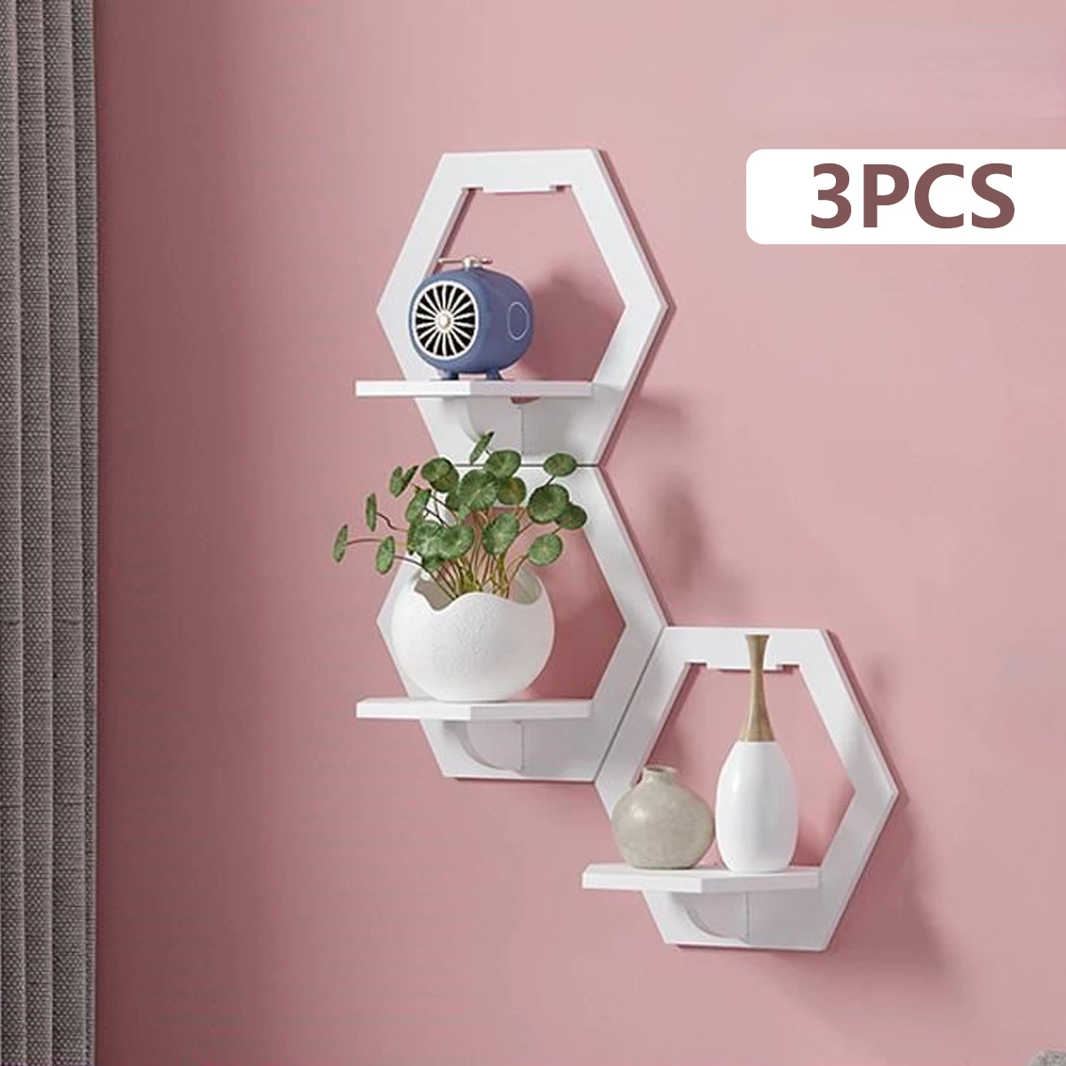 Home Bar Shelf - Estante de pared hexagonal sin perforaciones,