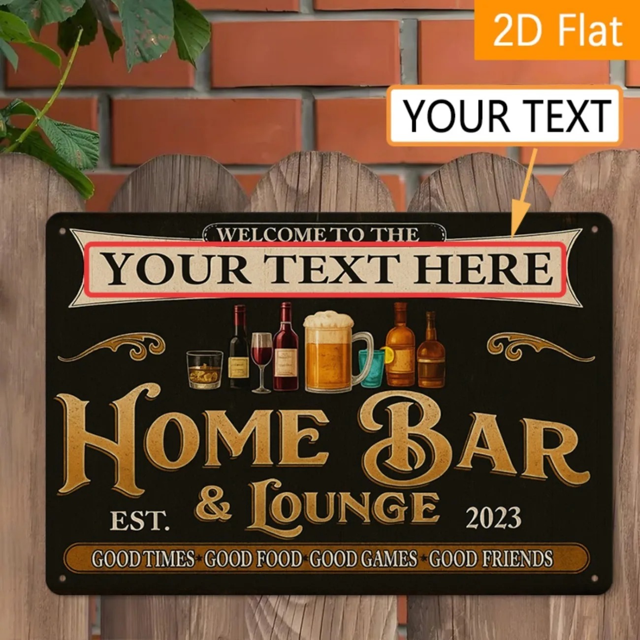 Home Bar Signs - Letrero Metálico Personalizado con Texto Vintage